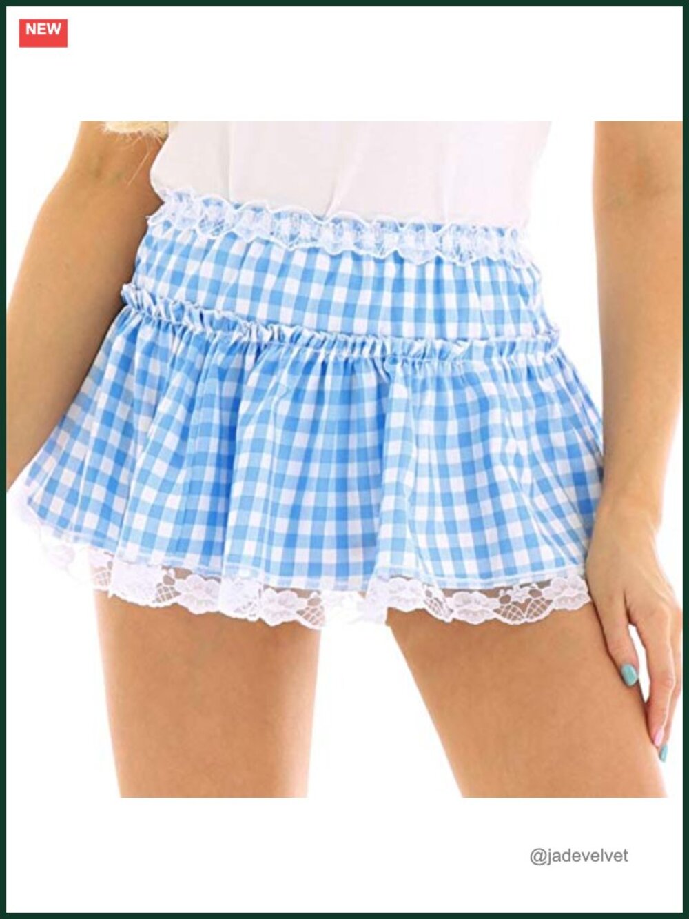Pleated Lace Trim Gingham Mini Skirt Y2k A-Line Cosplay